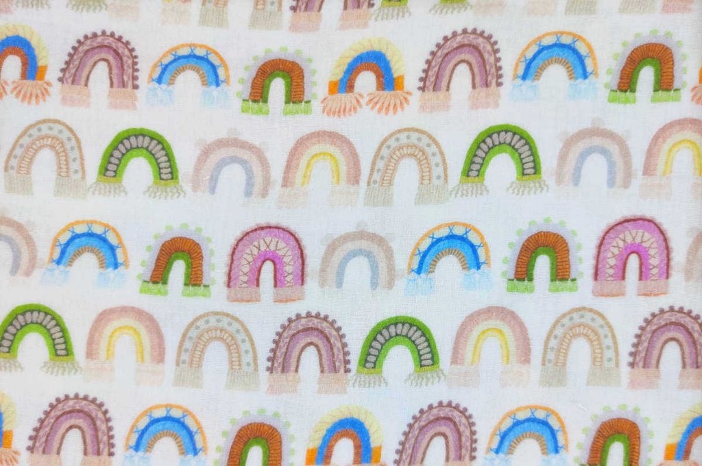 Muselina arcoiris azul celeste multicolor