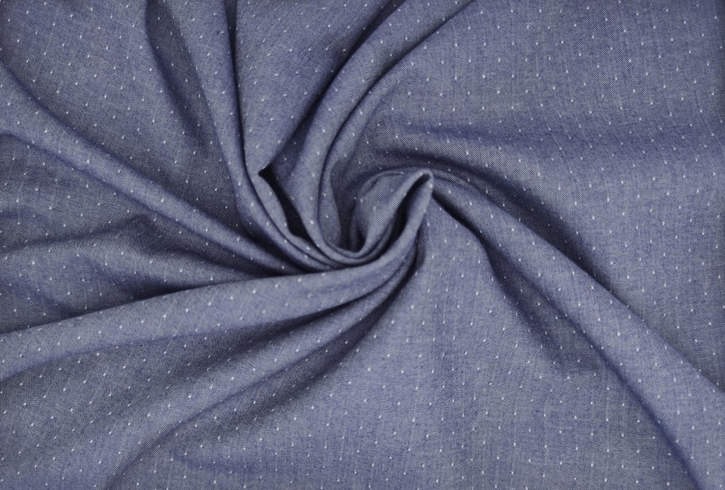 Chambray motas azul jeans blanco