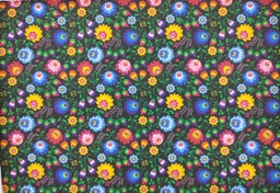 Algodón negro con flores multicolor